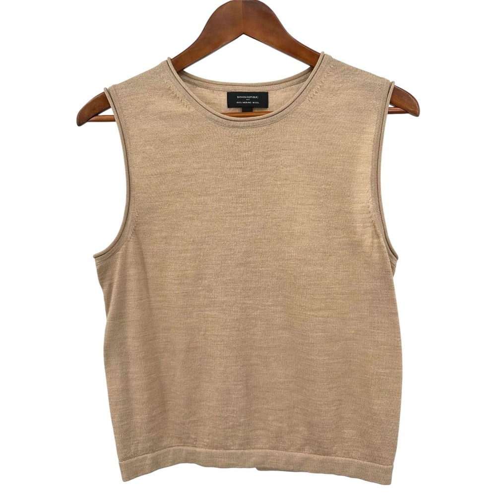 BANANA REPUBLIC Khaki Merino Wool Knit Sleeveless Sweater Women's Medium